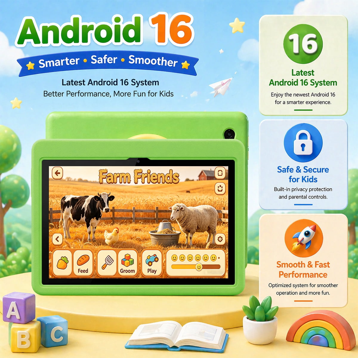 BESTSKI 10 inch Kids Tablet for 3-12 Year Olds — Eye Protection HD Screen, 24GB RAM, 128GB ROM, Parental Control