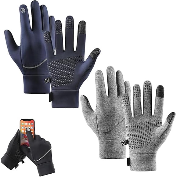 Heated Gloves for Women Men, Rechargeable, Windproof Waterproof Hand Warmers Gloves for Winter Biking Skiing(Grey+navy Blue)