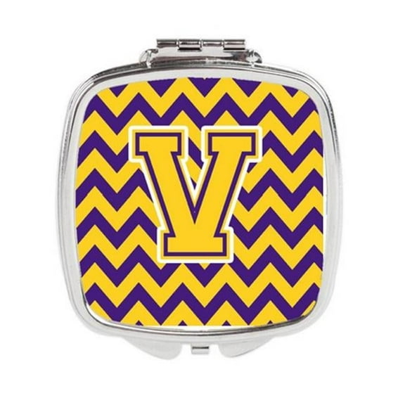 Carolines Treasures  Letter V Chevron Purple & Gold Compact Mirror - 3 x 0.3 x 2.75 in.