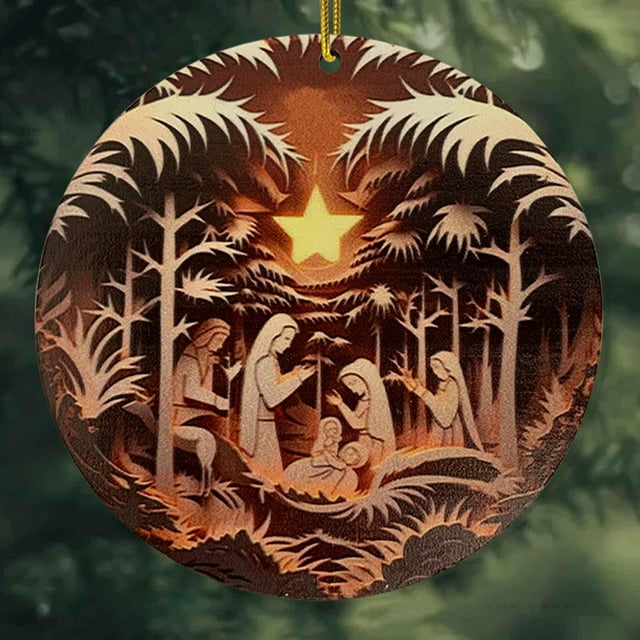 Fiudx Colgante Navideño 2024, Diseño 3D de Bendición de Nacimiento, Adorno Acrílico Estereoscópico para Coche, Decoración Multifuncional para El Hogar, Ideal para Árbol de Navidad, Chimenea, Regalo F