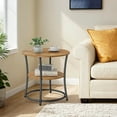 thumbnail image 3 of LEDREM Modern 2 Tier Round Accent Table, Reinforced Metal Frame Nightstand, Compact Circular Side Table with Storage, Space Saving, 66lb Capacity, Easy Assembly, Walnut Black, 3 of 5