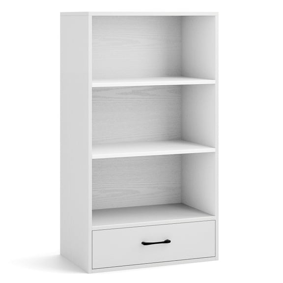 Furnibear 48 Inch Tall 4 Tiers Wood Bookcase with Drawer White, 24" x 15" x 42.5" - Open Storage Display Rack for Home Office