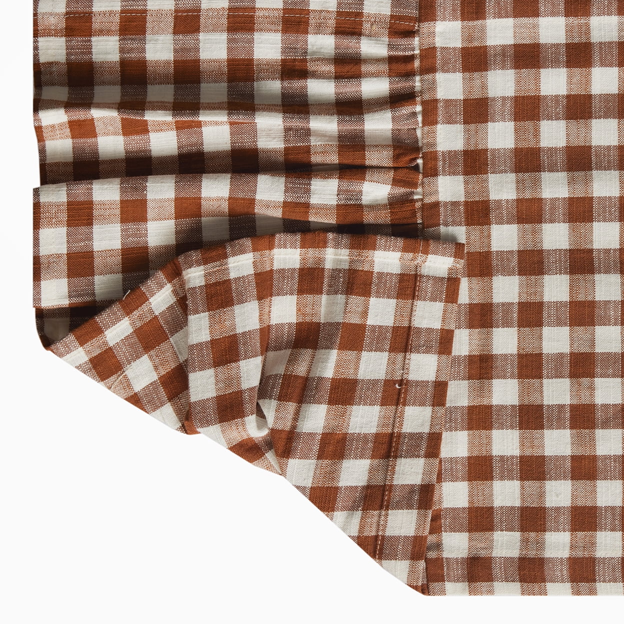 Harvest Gingham Ruffle 13" x 72" Table Runner - 100% Cotton, Rust Orange