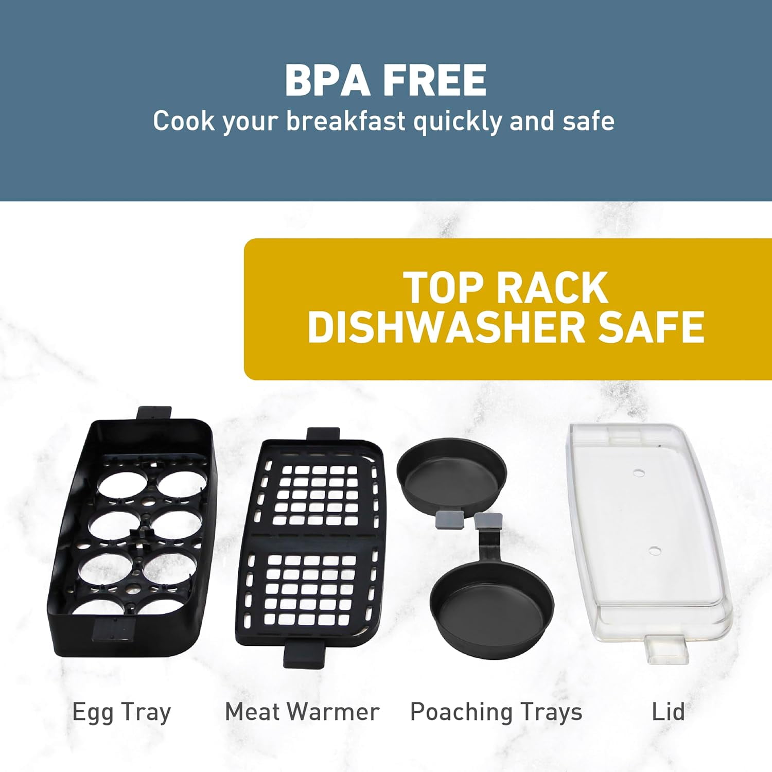 Breakfast Station 2-Slice Toaster and Egg Cooker/Poacher with Removable Pre-Cooked Meat and Vegetable Warming Tray for Perfect Breakfast Sandwiches, 1200-, Black