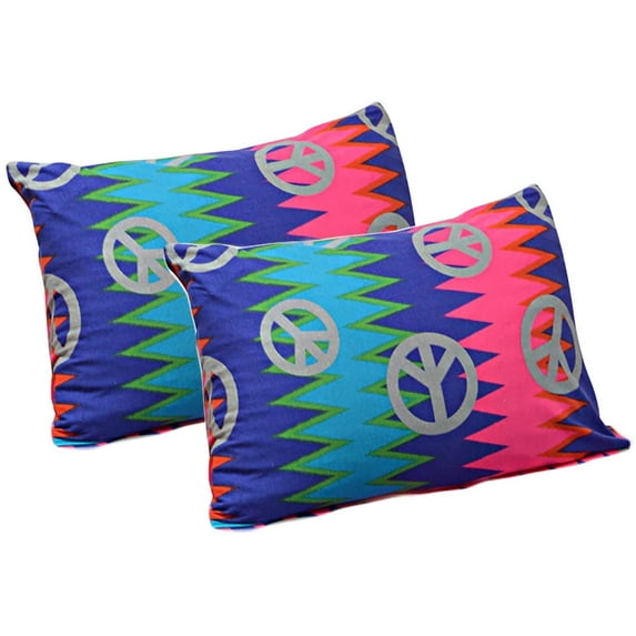 100% Jersey Knit Cotton, 2 Standard Pillow Case-Peace Zig Zag