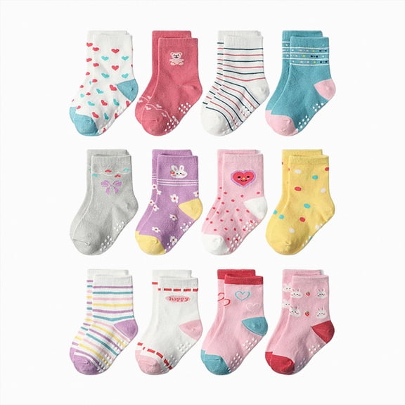 Hessimy Kids Athletic Socks,Crew Athletic Sock,Hearts Stripes Cotton Sock for Infants Toddlers Kids Boys Girls,Multipacks(G,1-3 Years)