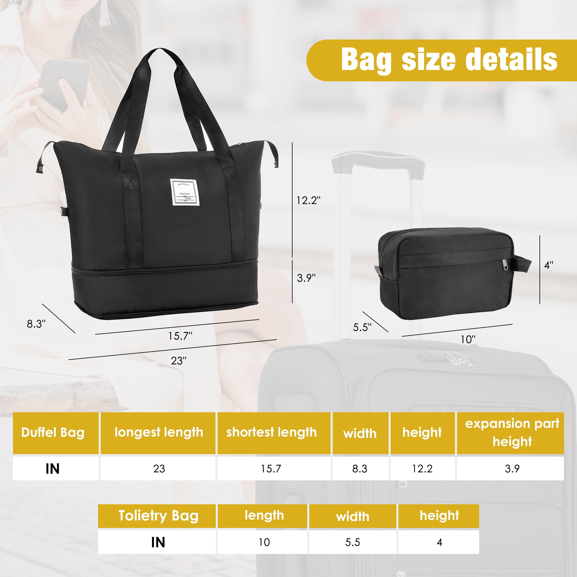 imerelez Softside Luggage Expandable 3 Piece Set Suitcase with Duffel Bag Upright Spinner Softshell Lightweight Luggage Travel Set