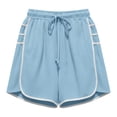 thumbnail image 5 of Qgtaibl Womens Drawstring Cotton Athletic Shorts Elastic High Waist Dolphin Shorts with Pockets Casual Loose Fit Lightweight Workout Shorts for Summer Running Training Gym Light Blue S, 5 of 7
