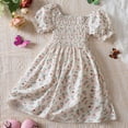 thumbnail image 2 of QWIED Girls Dresses Toddler Children Short Puff Sleeve Square Neck Flowers Prints Slim Fit Midi Dress Size 1-2, 2 of 9