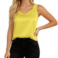 thumbnail image 2 of Womens Silk Satin Tank Tops V Neck Casual Sleeveless Camisole Blouses Summer Basic Tanks Shirt Under Clothes Yellow, Size XXXL, 2 of 5
