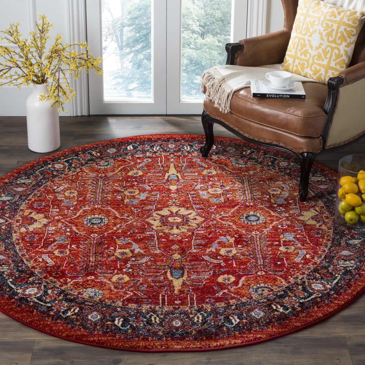 thumbnail image 2 of SAFAVIEH Vintage Hamadan Vinal Traditional Area Rug, Orange/Navy, 2'7" x 5', 2 of 10