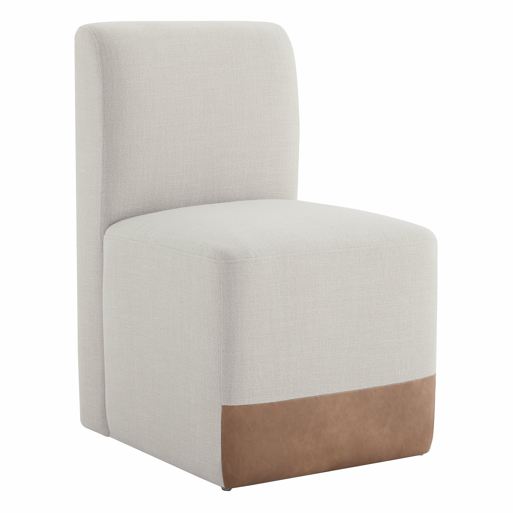 Spruce & Spring Upholstered Dining Chairs with Hidden Casters Set of 2, Linen & Cognac Brown