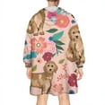 thumbnail image 2 of Wearable Oversized Blanket,Dogs with Flowers Wearable Blanket Hoodie for Adults,Cozy Hooded Blankets with Super Pockets,Super Warm Fuzzy Pullover for Women & Men, 2 of 6