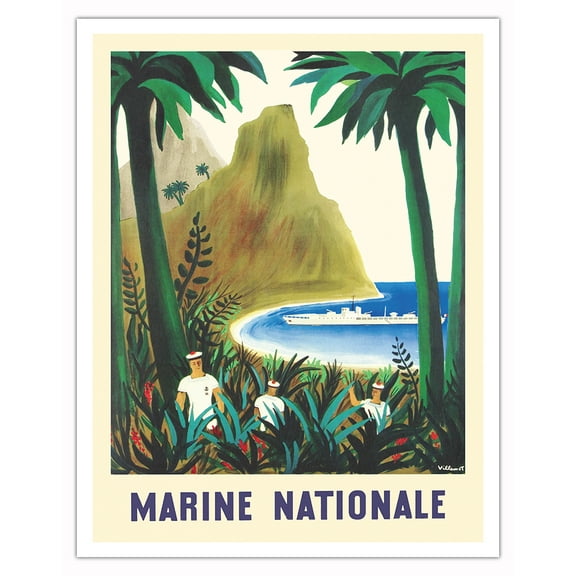French National Navy (Marine Nationale) - Vintage French Advertising Poster by Bernard Villemot c.1947 - Fine Art Matte Paper Print (Unframed) 11x14in