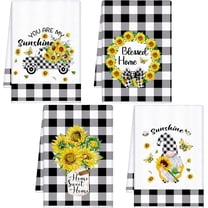 luyaa 4 Pcs 18 x 26 Inch Sunflower Kitchen Towels Summer Dish Towels for Kitchen Decorative Tea Towels Sunflower Hand Towels for Bathroom Bar Drying Cloth with Hanging Loop Absorbent Plaid Towels