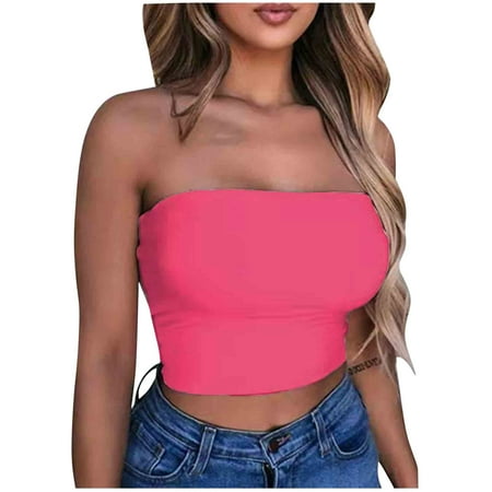 USSUMA Strapless Bra for Big Bust Tube Tops Sports Bralette Simple Yoga Sports Bras for Home Tax Free Weekend Pink Beige Purple Hot Pink Orange Gray Khaki Green Womens Sports Bras