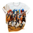 thumbnail image 3 of Tops de Cuello Redondo para las Mujeres, Nuevo Suéter de Manga Corta, Caballo Casual Impreso Top Camiseta, 3 of 5