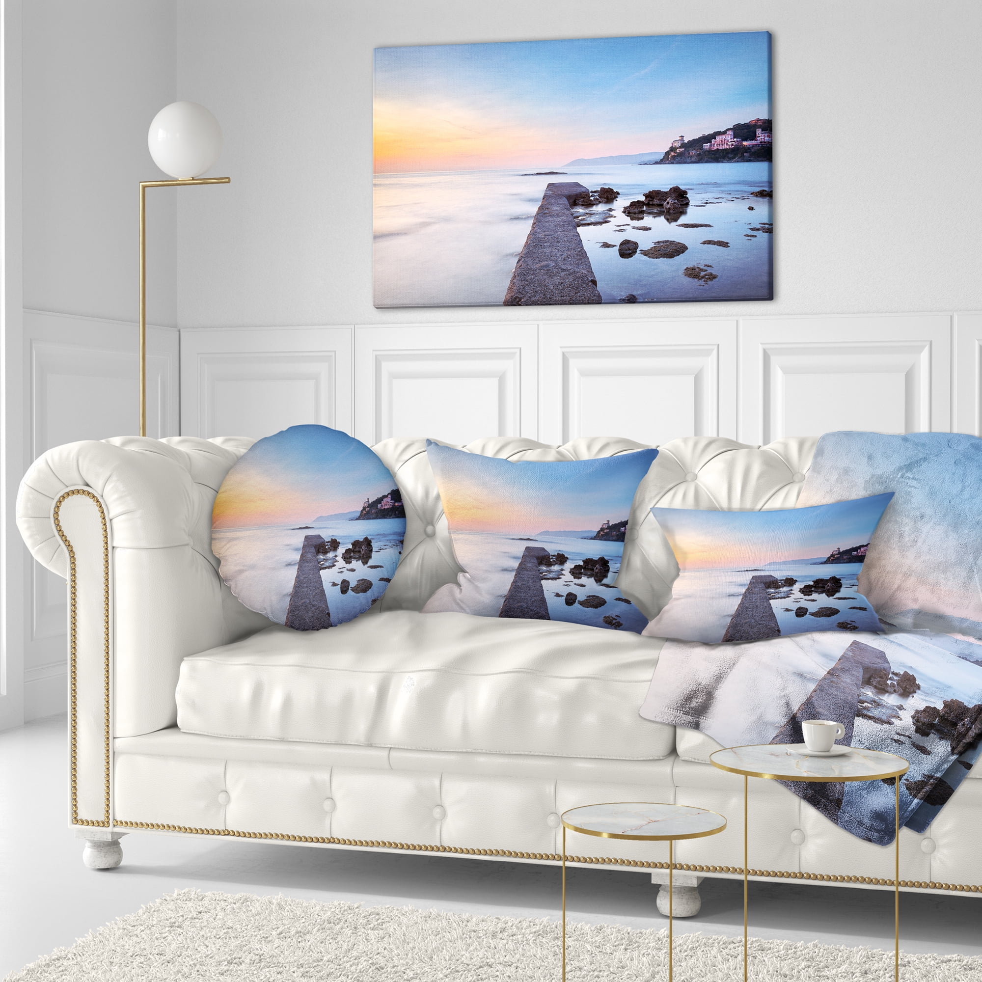 Designart Castiglioncello Bay Concrete Pier - Seascape Throw Pillow - 12x20