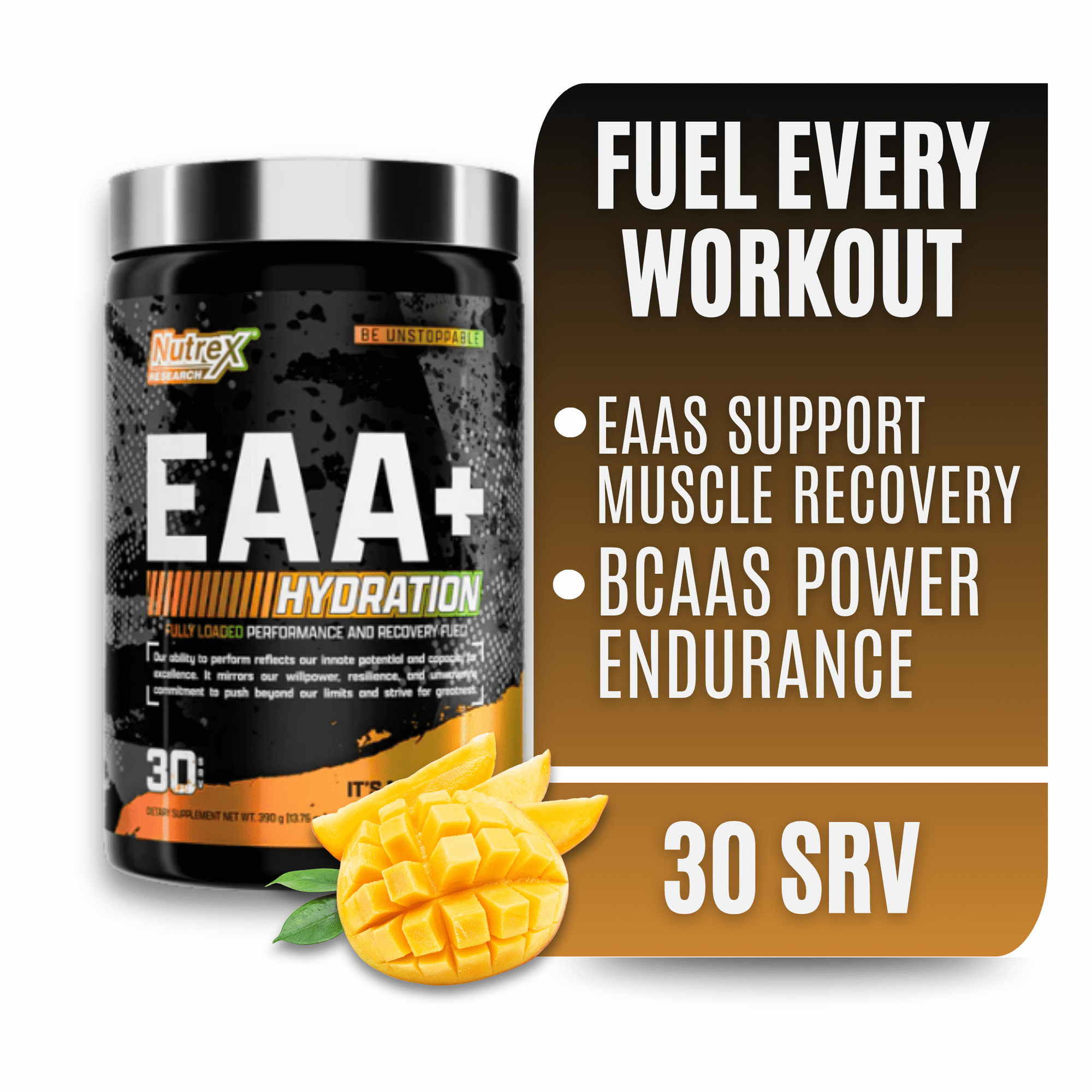 Nutrex Research EAA Hydration | EAAs + BCAA Powder | Muscle Recovery, Strength, Endurance | 8G Essential Amino Acids + Electrolytes | Mango Time