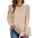 thumbnail image 3 of Top de corte informal para mujer, Top con cuello redondo y mangas abullonadas, Top transpirable de Color puro para ir de compras, 3 of 6