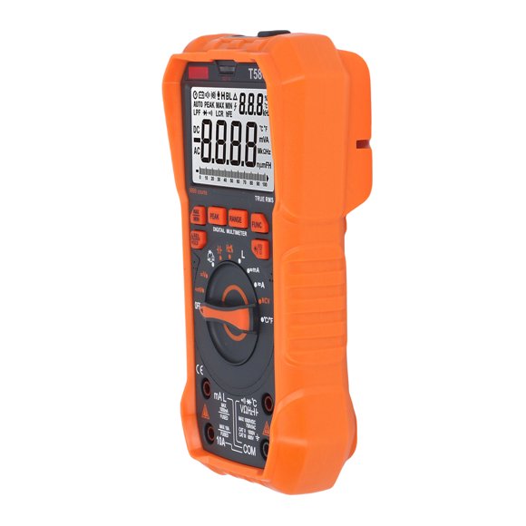 Current Digital Multimeter TRMS 9999 Counts Backlight Display LED Indicator Voltage Current Frequency Temperature Capacitance Meter with Back Stand
