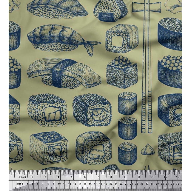 Soimoi Moss Georgette Fabric Grains & Fish Food Print Fabric by Yard 42 Inch Wide