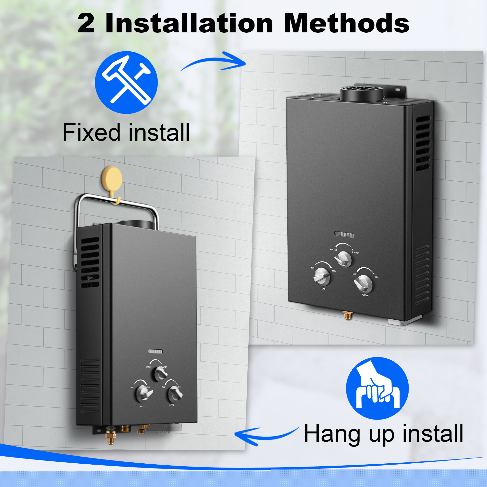 6L Portable Natural Gas Tankless Water Heater, 1.58GPM Instant Hot Shower for Camping/RV, 40K BTU, Black