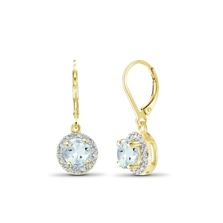 JewelersClub 1.00 CTW Aquamarine Drop Earrings – 14K Gold Plated Silver | Hypoallergenic Drops for Women - Round Cut Set with Lever Backs