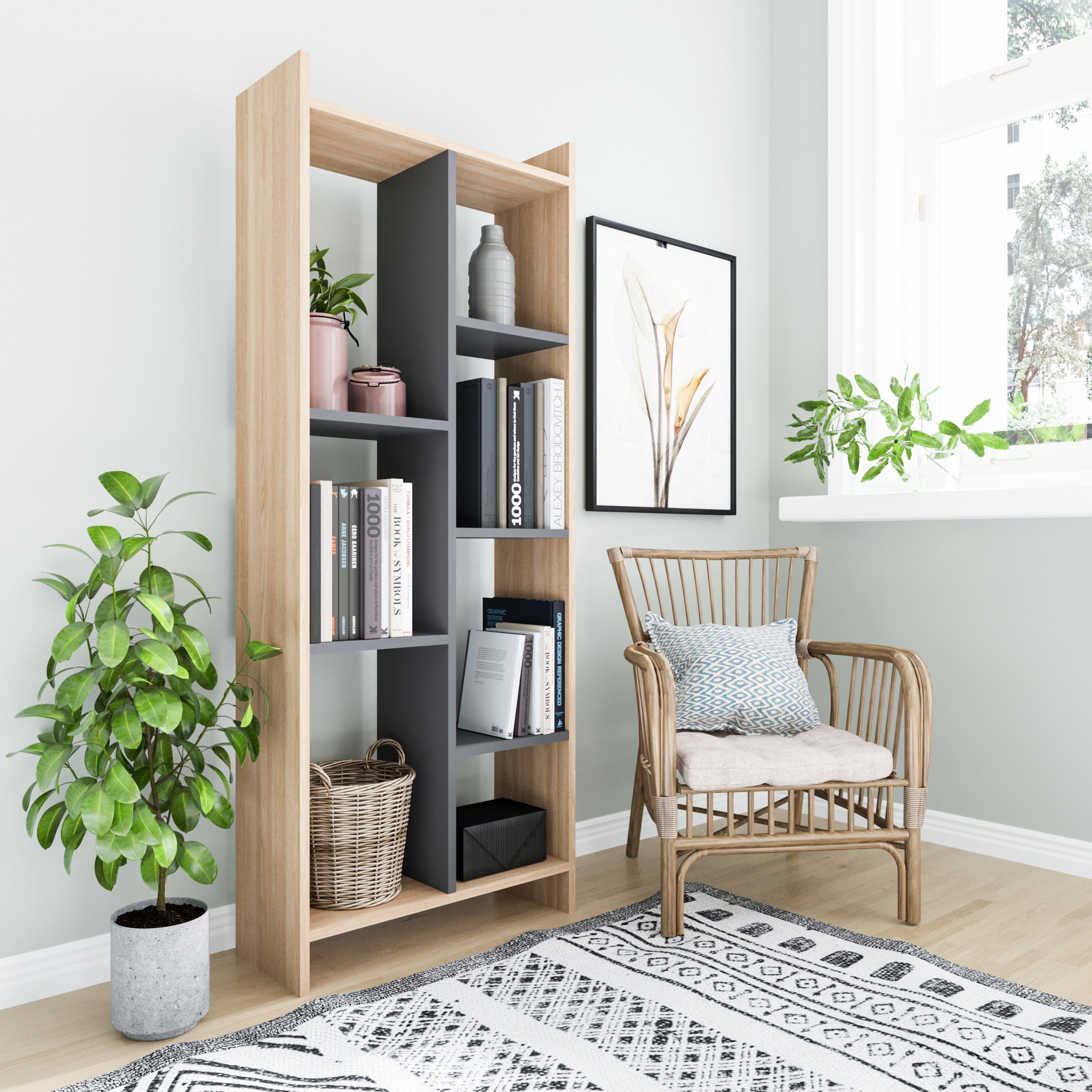 Ada Home Decor Eden 4 Tier Open Shelf Modern Bookcase, Anthracite/White