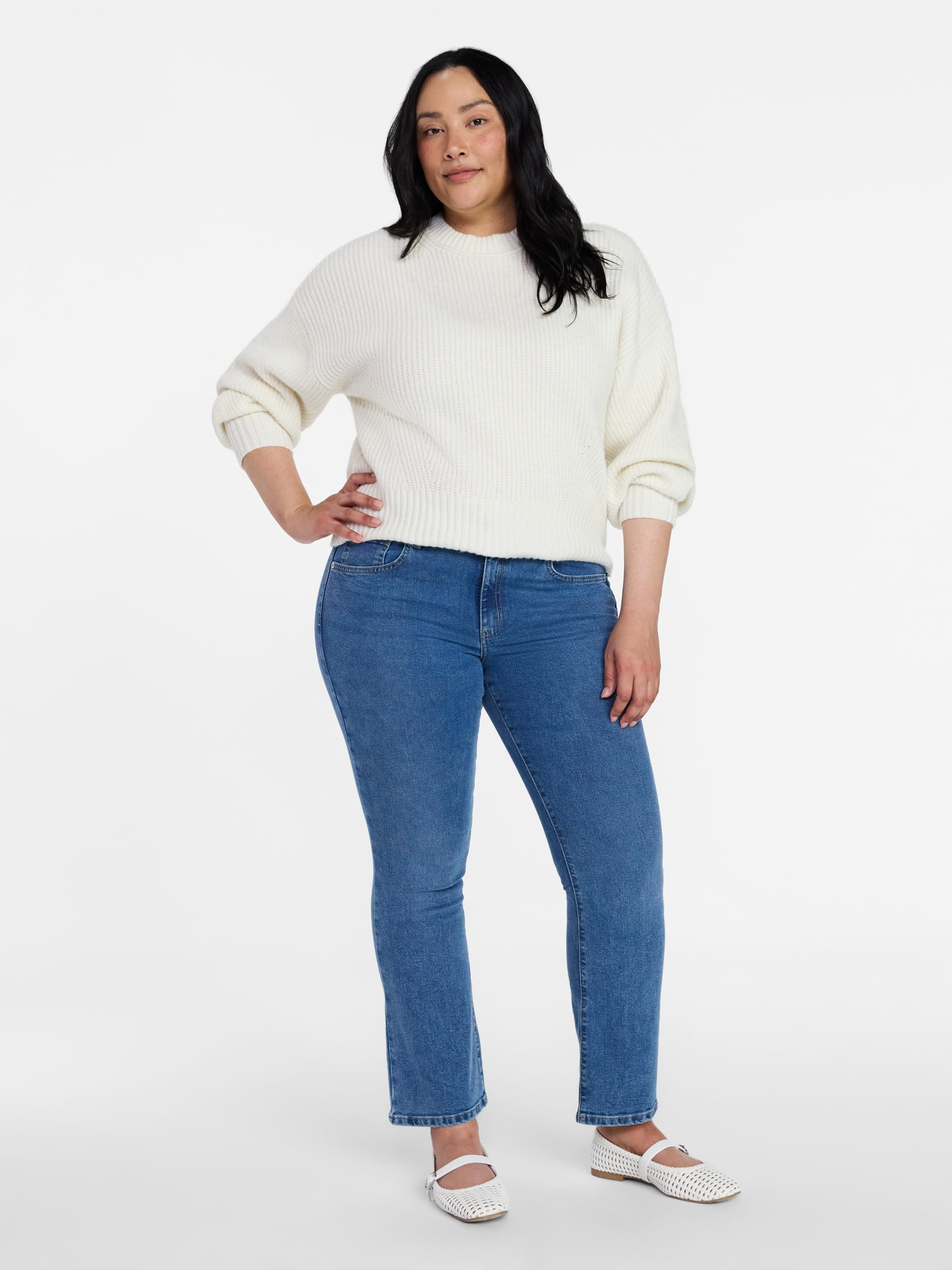 Time and Tru Women's Shaker Stitch Mock Neck Sweater, Midweight, Sizes XS-XXXL