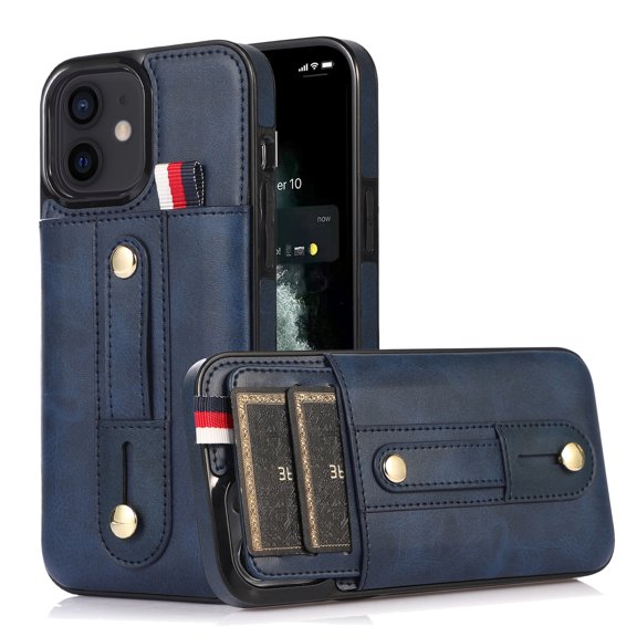 Compatible with iPhone 16 Case Wallet with Slide Credit Card Holder, Flip Premium PU Leather Hidden Kickstand Classic Retro Heavy Duty Protective Cover for iPhone 16,Blue
