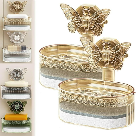 Bathroom Products Shower Nozzle Butterfly Suction Cup Soap Holder Gold