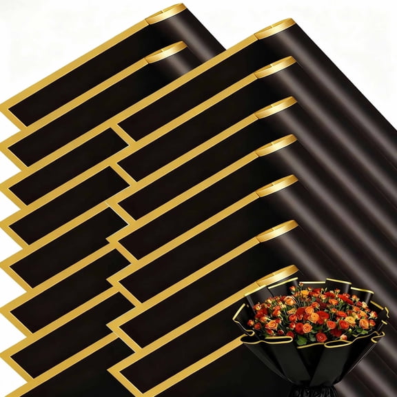 MIARONIN 20 Sheets Flower Wrapping Paper, Waterproof Floral Bouquet Wrapping Paper for DIY Crafts, Gift Packaging, Flower Shop Bouquet Packaging, 22x22 Inch Each Wrapping Paper(Black,Gold)