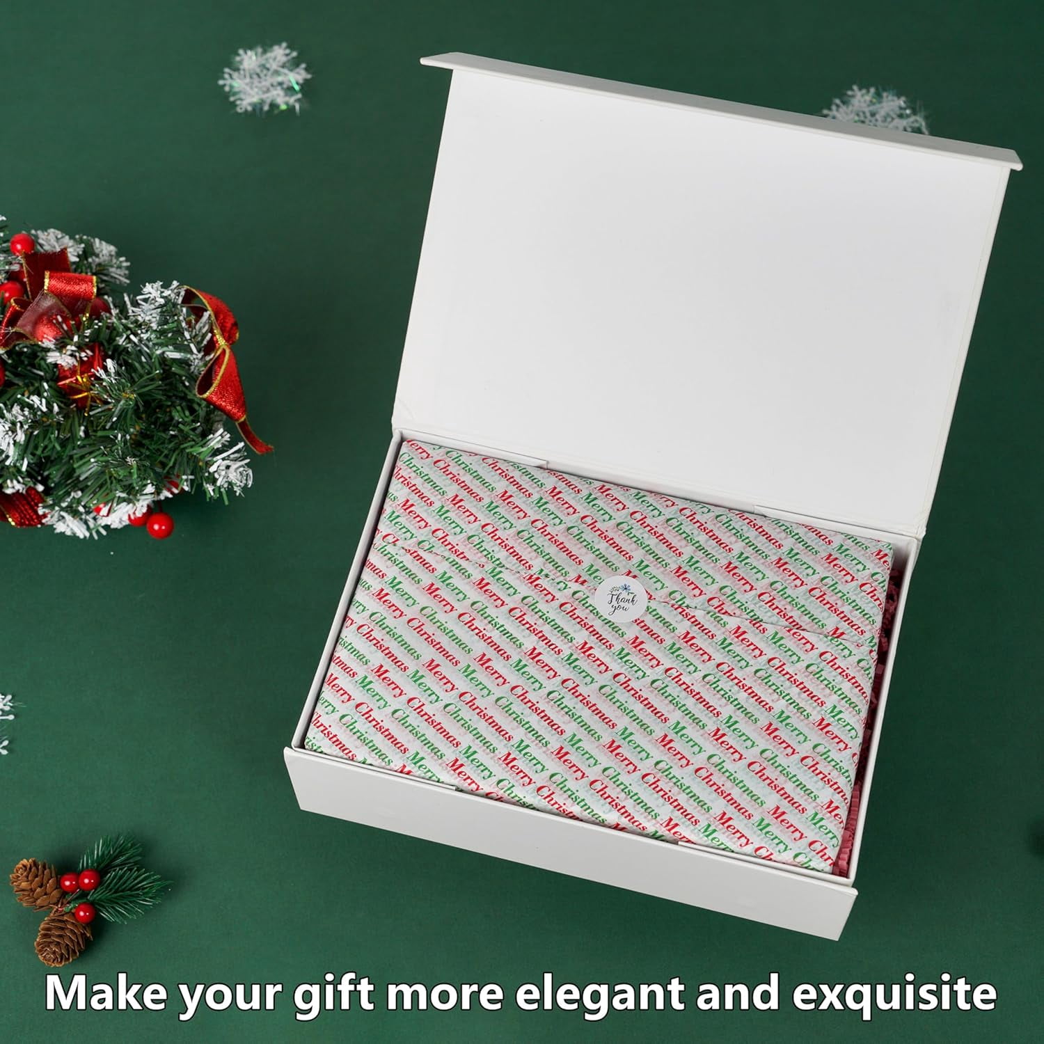 150 pieces of 20-inch by 14-inch Christmas tissue paper for gift bag party decoration, red, green, white, red diagonal, Christmas happy wrapping paper