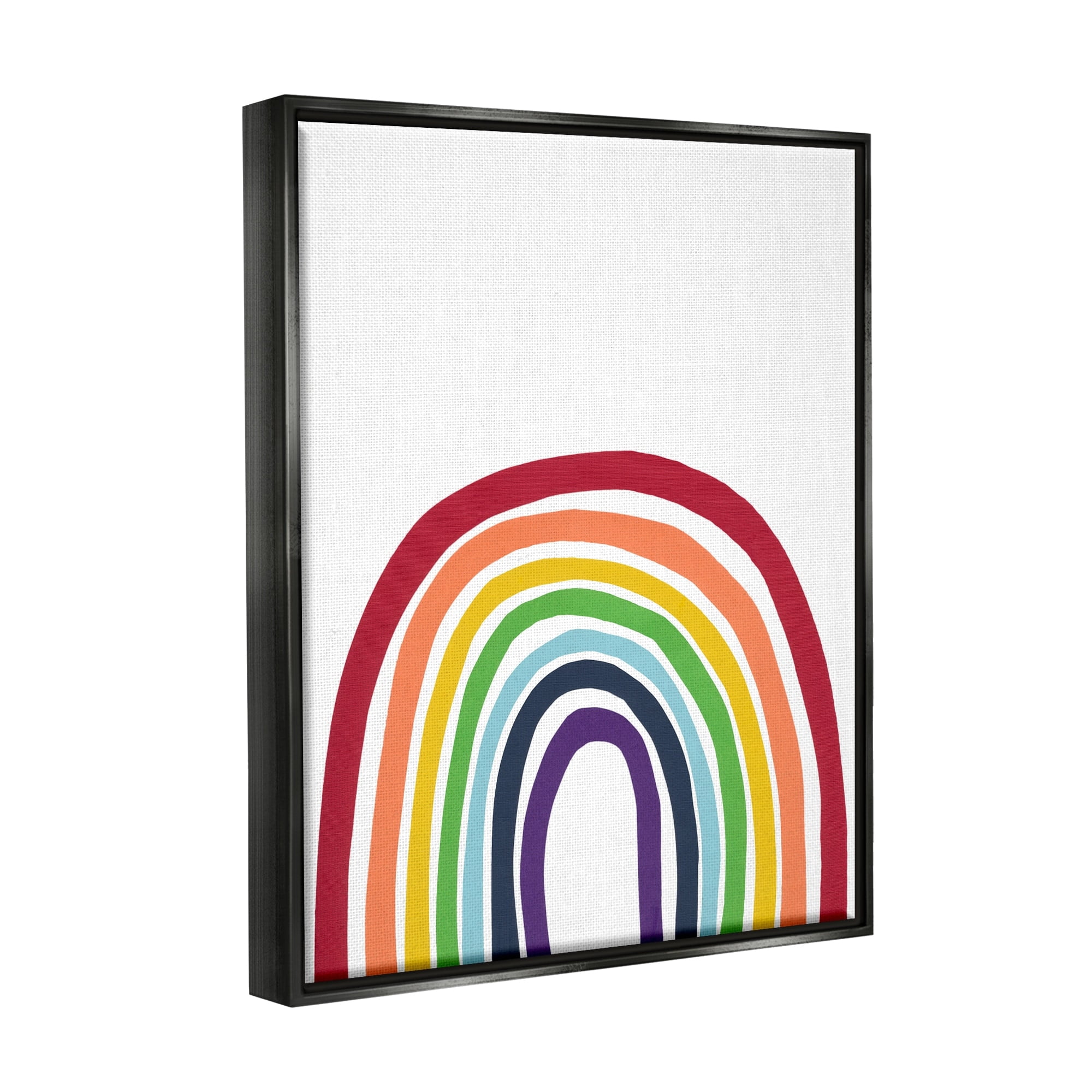 Stupell Industries Whimsical Asymmetrical Rainbow Stripes Modern Kids Design Graphic Art Jet Black Floating Framed Canvas Print Wall Art, Design by Bronwyn Baker