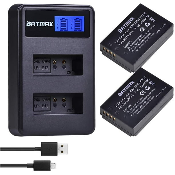 Batmax 2Pcs 1800mAh LP-E12 LPE12 LP E12 Battery + LCD USB Charger