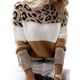 thumbnail image 3 of Suéter de Rayas con Estampado de Leopardo para Mujer, Cuello Redondo, Larga, Tejido con Bloques de Color Marrón Oscuro XL, 3 of 5