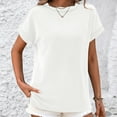 thumbnail image 4 of iHengLiXing Plus Size Spring Tops for Women 2025 Dressy Casual Women's Casual Fashion Solid Color Outer Seam Short Sleeve Round Neck Top White L, 4 of 6