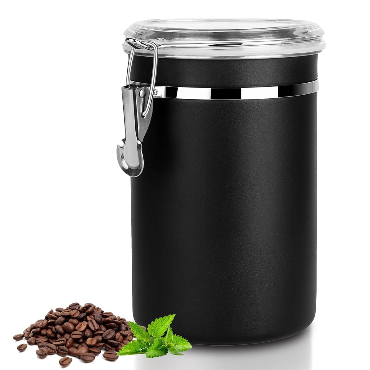 4 Pack Stainless Steel Food Container with Clear Lids Airtight Container Stackable Canisters Kitchen Pantry Storage for Cereal, Snacks, Candy, Herbs, Spices, Sugar, Tea (1.8L Black)