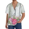thumbnail image 3 of Naloa Vintage Wood with Floral Men's Loose Fit Cuban Collar Short-Sleeve Shirt with Button-down and Chest Pocket for Everyday Wear Outings - Large, 3 of 7