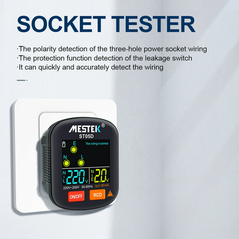30- Portable Digital Socket Tester Detector RCD Voltage Tester Ground  Polarity Phase Check Tool with Color Display 