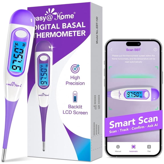 Easy@Home Digital Basal Thermometer for Fertility Tracking with Backlit Display and Memory Recall