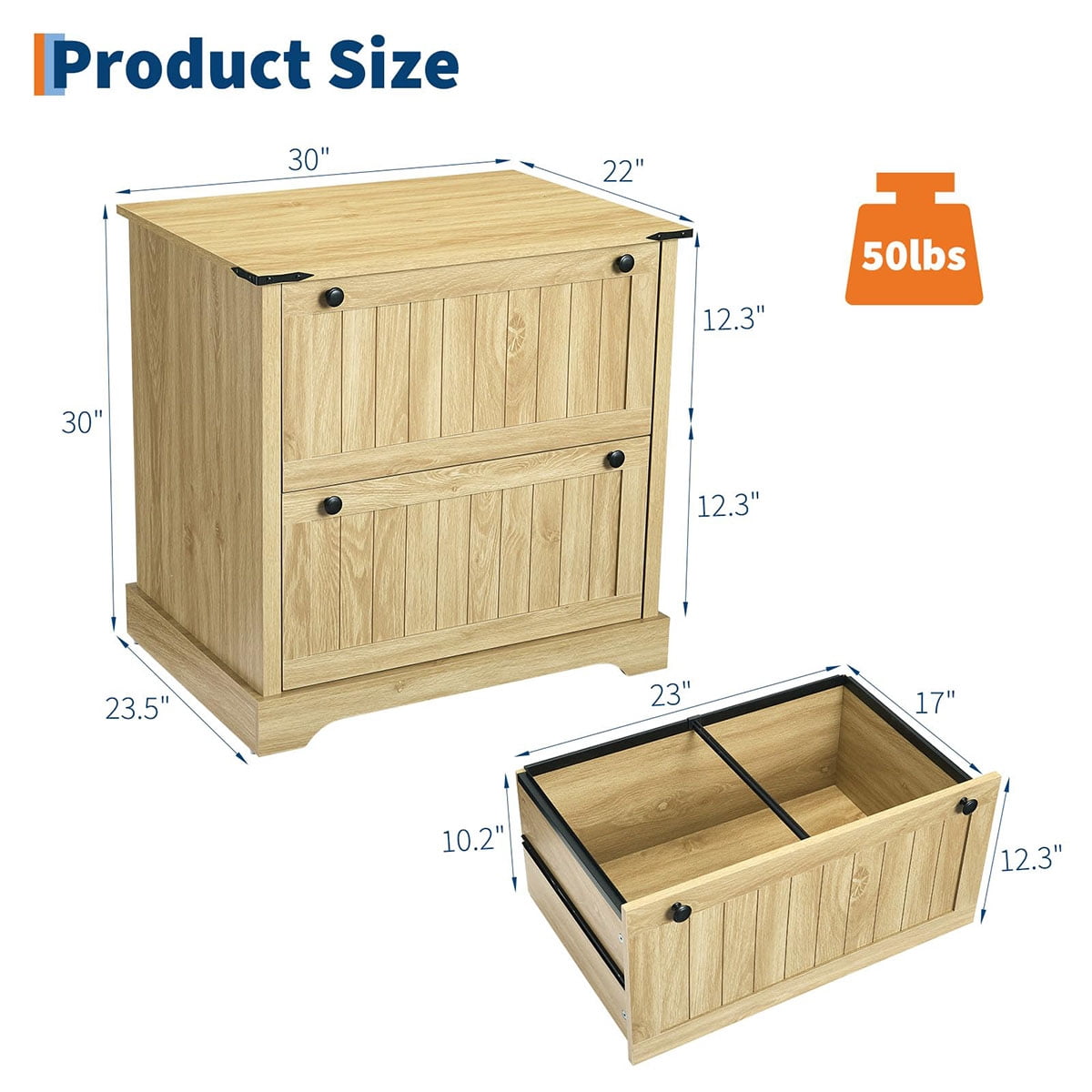 Ataucjin Farmhouse File Cabinets with 2 Drawers,30" File Cabinets with Hanging File Folders for A4/Letter/Legal Size Documents,Rustic Storage Cabinet Storage Printer Stand for Home Office, Living Room