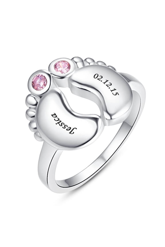 Personalized Promise Rings 2 Simulated Birthstones Name Rings for Couples Mothers Name Rings for Women