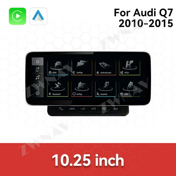 ZWNAV 10.25 inch Android 12.0 CarPlay Auto for Audi Q7 2010-2015 Car Radio Multimedia Player Navigation GPS 4G WiFi Head Unit