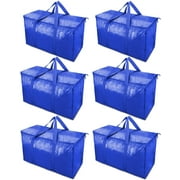 TICONN 6 Pack Extra Large Moving Bags with Zippers & Carrying Handles, Heavy-Duty Storage Tote for Space Saving Moving Storage (Blue)