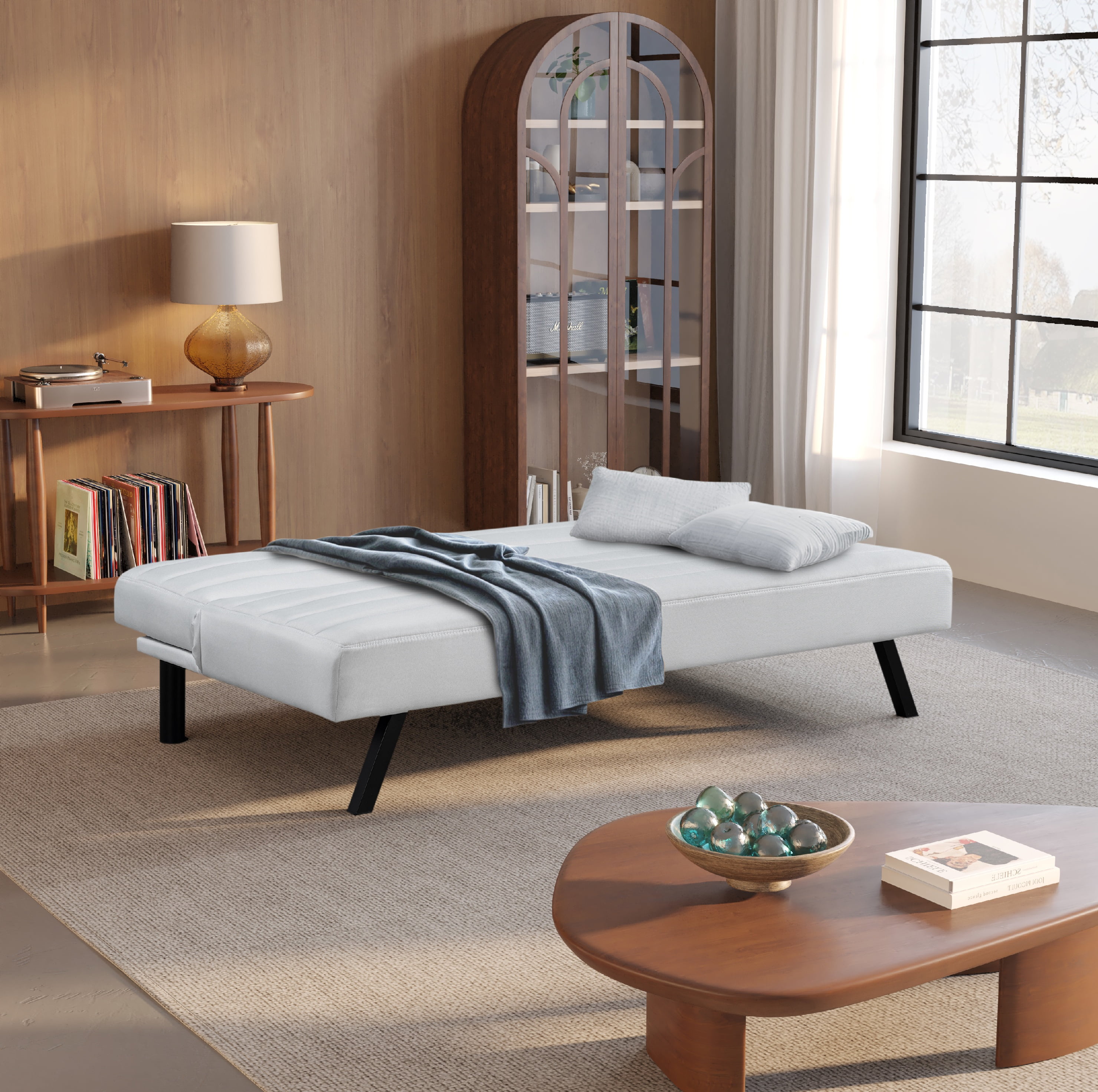 Serta Danbury Modern Twin Futon, Ivory Woven Fabric