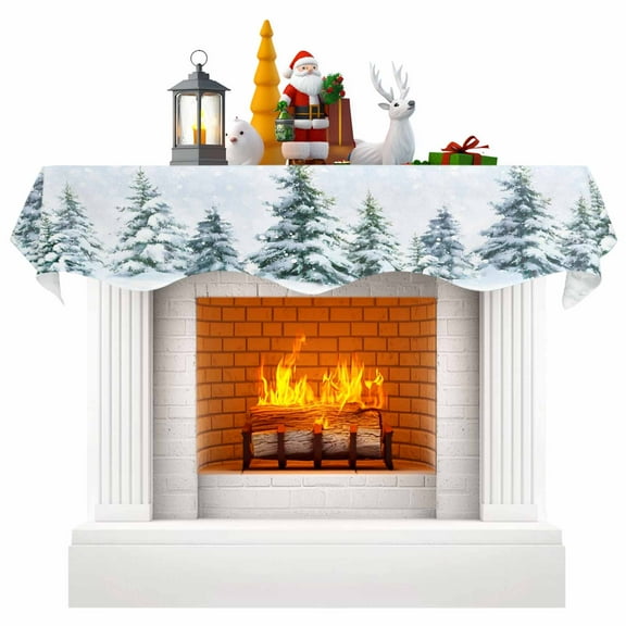 Christmas Tree Fireplace Mantle Scarf, Snowflake Winter Farmhouse Xmas Tree Mantel Cover Table Runner for Home Living Room Door Window, Indoor Outdoor Holiday Party Decor 17" x 70"