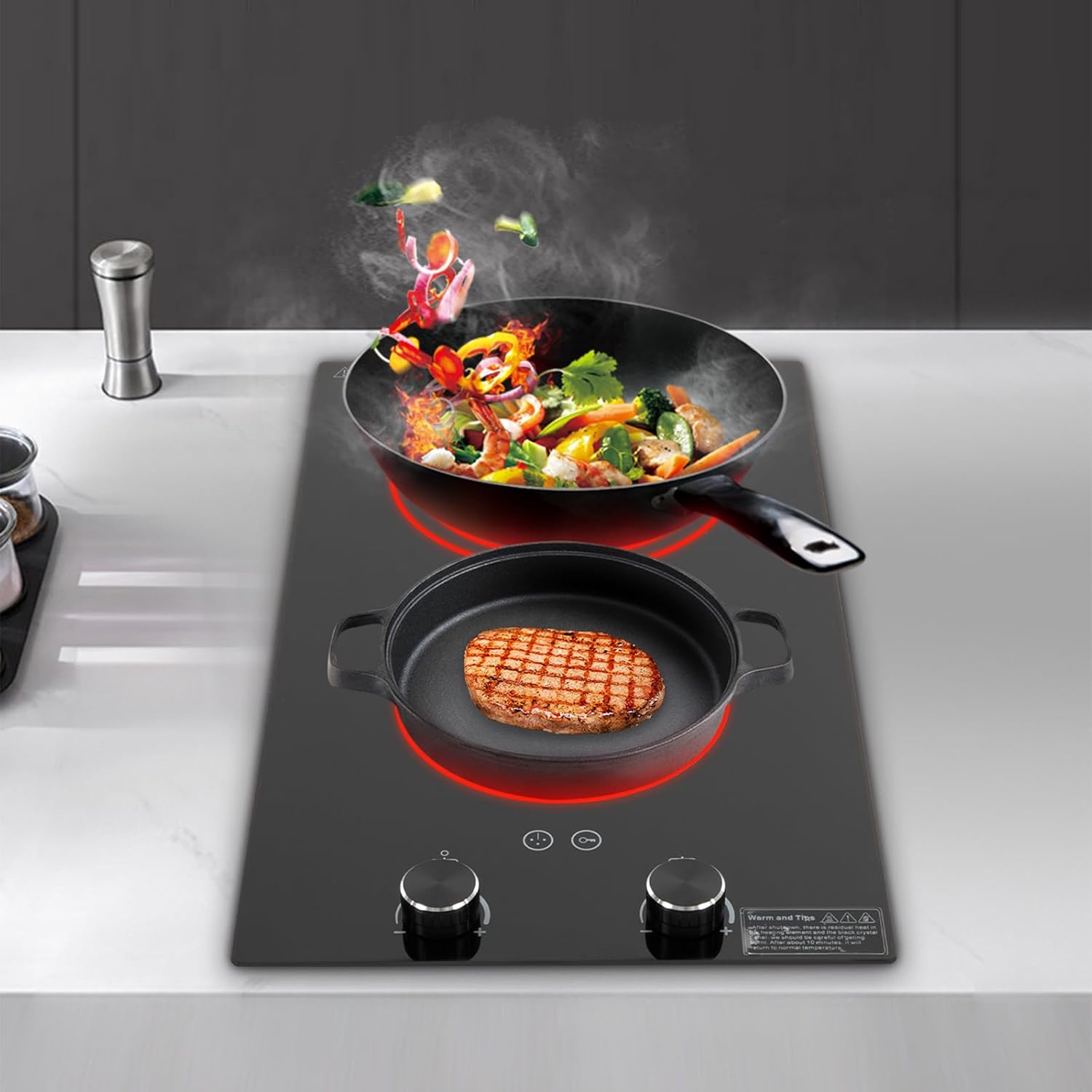 Double Induction Cooktop Burner 2100W 110V Electric Cooktop 2 Burner Induction Cooker Cooktop Electric Hob Top 10 Levels