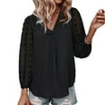 thumbnail image 5 of IROINNID Discount Womens Long Sleeve V-Neck Shirts Summer Solid Color Chiffon Tops,Black, 5 of 9
